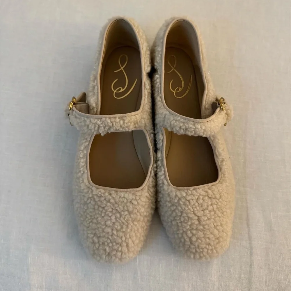 Cream Faux-Shearling Mary Jane Flats